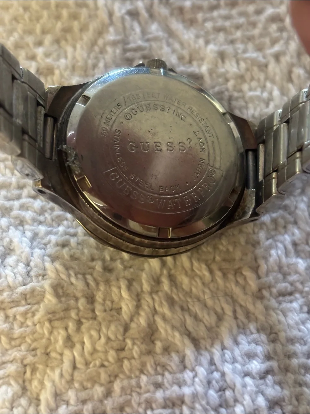 Vintage GUESS Waterpro Silver-Tone Men's Multi-Function Watch with Moon Dial